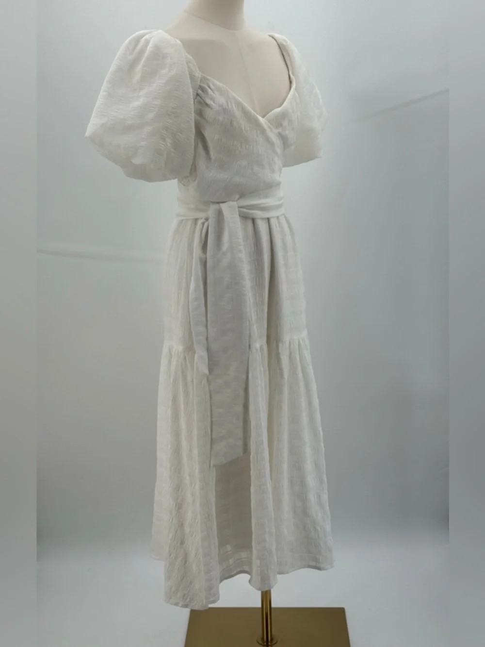 ASTR The Label White Puff Sleeve Midi Romantic Tiered Summer Dress, Square Neck - Picture 11 of 16
